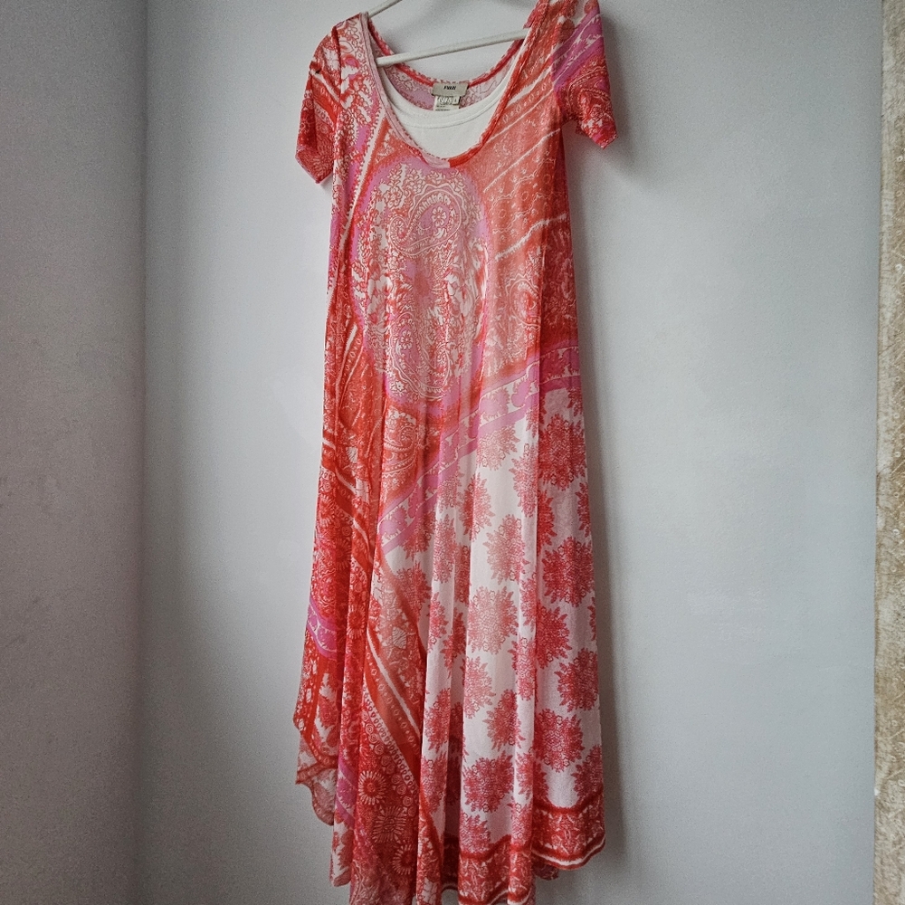 Fuzzi JPG Italy Nylon Mesh Sunset Salmon Patchwork Hankercheif Dress - Picture 5 of 15